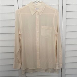Equipment Femme Cream  Lightweight Sheer Fabric Silk Blouse Long Sleeve